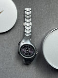 Nike Triax Chronograph Watch – Metallic Silver Wave-Link Band, Black Dial | Vintage Nike Sports Watch